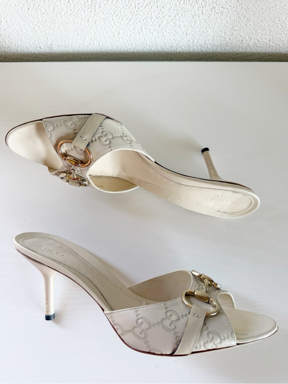 Gucci White Guccissima GG Horsebit Leather Mule Heels Size 10B Mystic White - Picture 7 of 14